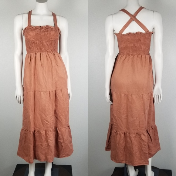 Vetta The Smocked Tier Dress in New Clay Linen Tencel Blend Size XS - Picture 3 of 12